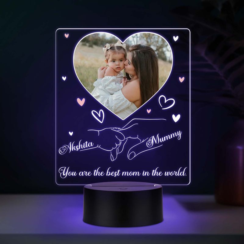 Personalized “You Are the Best Mom in the World” Acrylic LED Lamp with Multicolor Light (USB Powered)
